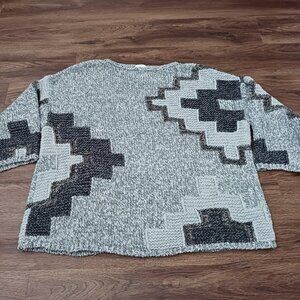 J. Jill Geometric Pattern 3/4 Sleeve Sweater Size Medium Gray Boho‎ Tribal
